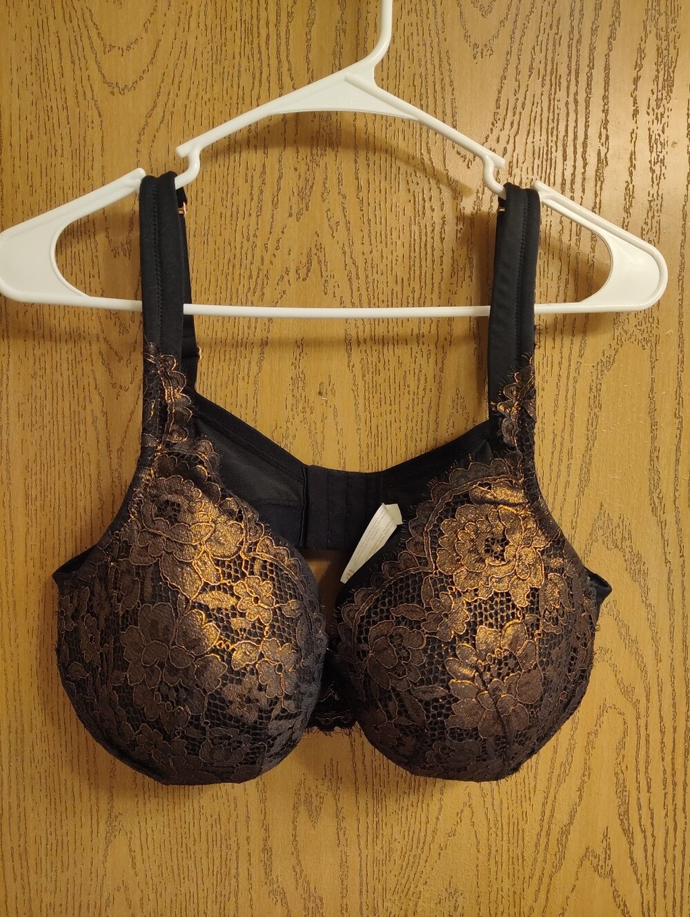 Cacique Black Bra with Metallic Gold Lace Overlay